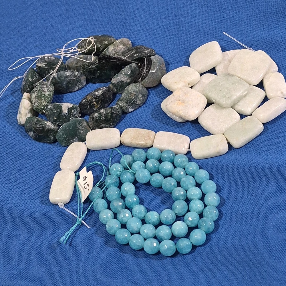 Natural Stone Beads Lot 3 Styles Cut Agate Angelite Jewelry Crafts
